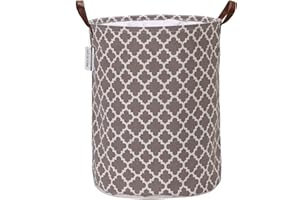 Sea Team Panier à Linge à Motif de Treillis marocain Panier à Linge en Toile Corbeille de Rangement Pliable avec poignées en Cuir PU et Fermeture à Cordon, 17,7 x 13,8 Pouces, intérieur étanche