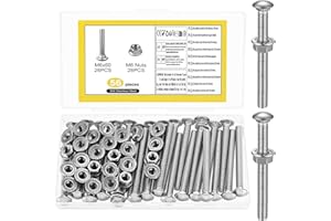 BJBJJIU 56 Pcs Pernos de Carruaje M6 x 60 mm, Tornillos de Cabeza Redonda con Tuercas, Tornillo Perno de Redonda y Tuercas de Brida de Acero Inox, Tornillos de Cabeza Plana de Cuello Cuadrado