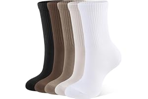 CLOSEMATE 5 Pares Calcetines Deporte Mujer Altos de Algodón Antiampollas Antideslizantes Largos Transpirables Deportivos Trail Running Pedel Tenis Blancos Negros