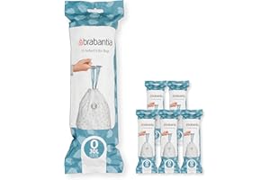 Brabantia 138485 PerfectFit wkłady do pojemników wielopak (rozmiar O/30 litrów) grube plastikowe worki na śmieci z uchwytami ze sznurkiem (120 torebek), białe