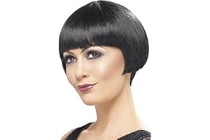 SMIFFY'S Smiffys Peluca corte bob de chica de los años 20, negra, corta Halloween