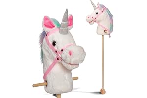 Pink Papaya Steckenpferd, Rainbow, süßes Spielzeug Pferd aus Stoff mit Sound Funktion: Gewieher und Galoppgeräusch