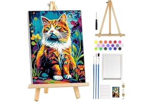 MOGTAA Chat Peinture Numero Enfant Adulte avec Cadre, Animaux Peinture par Numero Adulte avec Chevalet, DIY Numéro d'Art Kits, Loisirs Créatifs Adultes, pour décoration d'intérieur, 20x30cm