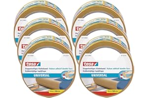 tesa Ruban Adhésif Double Face Universel - Ruban Adhésif Polyvalent pour la Fixation de Tapis, pour les Travaux Manuels et la Décoration Intérieure - Lot de 6 rouleaux 10 m x 50 mm