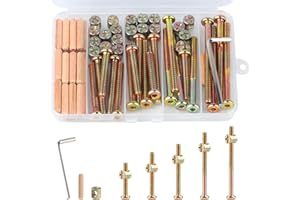 XhjzgcTech M6x40/50/60/70/80mm Crib Screws Assortment 20-Set Wooden Double beds Hardware Replacement Kit,Bolts & Barrel Nuts & Wooden Dowels, Hex Socket Head Cap Screws Nuts for Headboards Furniture