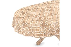 ANRO Nappe en toile cirée, lavable, ovale, avec ourlet, Kaléidoscope, beige, facile d'entretien, 140 x 240 cm