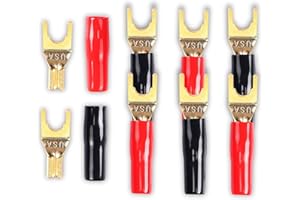 MEIRIYFA Connecteur à fourche en Y pour câble de haut-parleur, 8 pièces Fiche Y plaqué or de connecteur à fourche en Y de 45 degrés pour câble de haut-parleur de bricolage (rouge et noir)