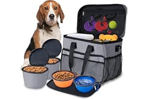 SHIRYLZEE Tragbare Hunde Reisetasche Große Airline Geprüft Haustier Reiseset Pet Tote Organizer mit 2 Aufbewahrungstaschen, 2 Hundenäpfe für Reisen, Camping, Wandern,Strand,Wohnmobil,Wochenendausflüge