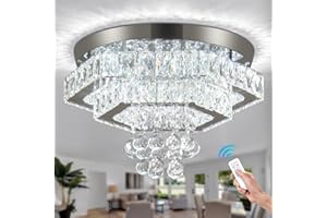 Cainjiazh Moderne dimmbare Kristall LED Deckenleuchte Moderne 2-Lagen Unterputz Deckenleuchte Kronleuchter Edelstahl Deckenleuchte für Wohnzimmer Esszimmer Schlafzimmer Flur
