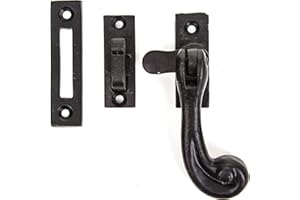 WHITE HINGE 3.5" Black Cast Iron Window Casement Stay/Fastener with Traditional Gothic Handle Design