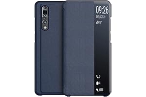 KANSI kompatibel mit Huawei P20 Pro Hülle, Smart View Flip Hülle + Panzerglas - Navy