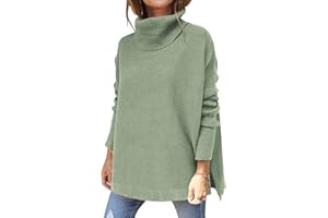 Hormtaer Women's Turtleneck Jumpers Casual Ladies Jumper Sweaters Long Sleeve Tops Sport Pullover Loose Chunky Knitted Cowl Neck Knitwear