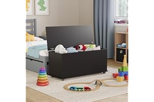 Vida Designs Leon Toy Box, Wood in Black, 100x40x48cm - Storage Ottoman with Lift-Up Lid, Ideal for Toys, Bedding & Footstool Use
