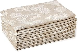 ‎ENCASA XO Encasa XO Esstisch Servietten Set von 6 I Größe 45x45 cm I Blumen Beige Jacquard -Stil Druck Auf Hausgemischte Baumwolle I Schnelle Farben, Maschinenwaschbar