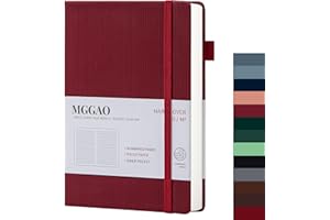 MGGAO A5 Diario rayado 100 GMS Papel grueso rayado con 188 páginas numeradas Cuaderno de tapa dura de cuero premium para escritura personal Estudio Oficina Viajes Grabación