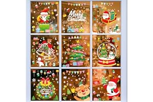 AUAUY Naklejki na okna świąteczne, 389 sztuk naklejek dekoracyjnych na okna, naklejka okno ze szkła PVC, statyczna naklejka ścienna Święty Mikołaj Płatek śniegu do dekoracji świątecznych