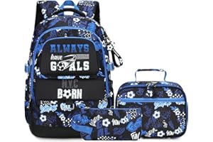 Makukke Kids School Backpacks Set for Boys, Football School Bag Teens with Lunch Box Pencil Case for Elementary Middle Student