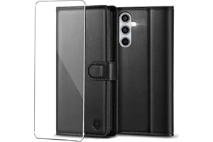 Handyhülle für Samsung Galaxy A55 5G Hülle mit Panzerglas Schutzfolie Premium PU Leder Klapphülle Case Brieftasche Kartenfach Ständer Magnet Handytasche Cover Schutzhülle für Samsung A55 5G - Schwarz