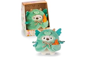 NICI Set Kuscheltier Eisbär Snono 8cm mit Flamme & Drachenkostüm in Geschenkbox 8,5x6,5x10cm – beige – Weiches mymochi Plüschtier, niedliches Kawaii Stofftier zum Kuscheln & Spielen – 62585