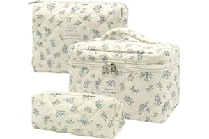 CRIVEPLE Neceser Mujer de Algodón con Estampado de Flores 3 Piezas Grande para Viaje y Maquillaje