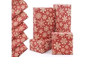 QRTDXP Red 5pcs Christmas Wrapping Paper Sheets, 50 * 70cm Snowflake Recyclable Kraft Paper for Xmas Gift Wrap Perfect for Christmas Party Decoration