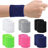 Lot 6 Bandeaux Poignet éponge - 3 Couleurs (rouge/vert/bleu), Absorbants, élastiques, Pour Sport, Course, Basket, Foot, Yoga, Fitness, Enfant/adulte
