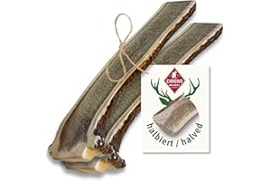 ChronoBalance® L - Hirschgeweih für Hunde – 2er Set Halbierte Kauspielzeuge, 100% Natürliches Kauknochen Hundespielzeug zur Zahnpflege, Nachhaltige Hunde Kauartikel ohne Chemie