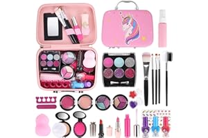 GAGAKU Zestaw do makijażu dla dzieci Dziewczyny, 27 SZTUK Zmywalny makijaż Przybornik do makijażu dla dzieci Zabawki Zestaw do makijażu dla dzieci Udawaj Zagraj w Zabawki kosmetyczne Świąteczny prezent dla dziewczynek 4 5 6 7 8 lat