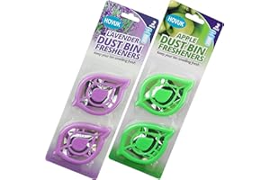 SRVERTEX SRV Hub® 4X Mülltonnen-Lufterfrischer, Geruchsentferner, Mülltonnen-Deodorizer, verwendbar in kleinen Räumen, Mülleimer, Windelpail, parfümiert, frischer Duft von Lavendel (2X Lavendel und 2X Apfel)