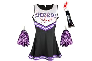 CHERRY-ON-TOP Cheerleader Costume Women Halloween Costumes for Women Cheerleader Halloween Costume Adult Zombie Cheerleader Halloween Costume for Women Dead Cheerleader with Blood Tube