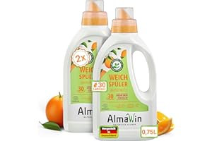 ‎ALMAWIN AlmaWin® Weichspüler mit Orangenblüten-Duft [2x750ml - 60 Ladungen] für kuschelweiche Wäsche - Veganer Wäschespüler Bio kombinierbar mit allen Waschmitteln - Flüssiger Weichspüler Öko Softener