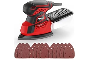 POPULO Electric Mouse Sander, 130W 14000RPM 230V Detail Sander with 12Pcs Sandpapers, Hand Sanders for Wood with Dust Collector, Compact Sanding Machine PEMS-140