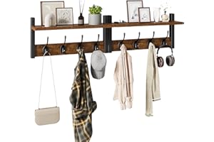 YMYNY Percheros de Pared, Estante de Pared con 8 Ganchos, Estante de Almacenamiento, Estante Mural de Pared, para Entrada, Dormitorio, Marrón Rústico y Negro（40 * 11 * 19.5）*2 HWS001H-2