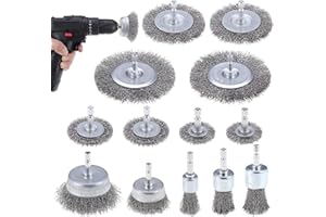 Wrymish Drahtbürste Bohrmaschine, 13 Stück Edelstahl Bürstenaufsatz Akkuschrauber Drahtbürste Winkelschleifer, Stahlbürste zum Reinigen von Rost, Entfernen von Farbe, Entstaubung, Entfetten, Entgraten