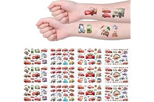 TMXKDSJ Cars Lightning McQueen Tatouage Temporaire pour Enfant, 12 Feuilles Tatouages Temporaire Enfant, Tatouage Imperméable pour Enfants de Fête d'Anniversaire d'Autocollants,Décoration De Fête