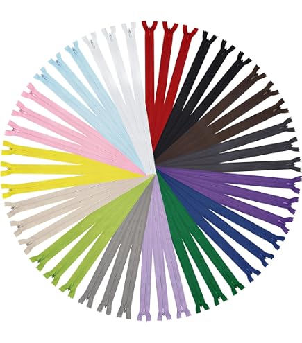 KGS Confezione 40 Cerniere In Nylon Per Cucito - 20 Colori Assortiti, 20,3 Cm (Lunghezza Denti), Con Tappi E Doppi Cursori, Ideali Per Abiti, Gonne, Borse E Progetti Fai Da Te