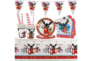 GXHONG 52Pz Stoviglie Feste Decorazione Bing Bunny, Tavola di Compleanno Tema, Stoviglie Decorative Bambini, Piatti Tazze Tovaglioli Bandiera Triangolare Cannucce Tovaglie, per Ragazzi Ragazze Articoli Feste