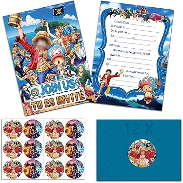 Cartes D'invitation One Piece Anniversaire Garçon - Lot De 12 Avec Enveloppes, Format A6, En Français