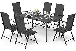 PHI VILLA Gartenmöbel Terassenmöbel Set 6 Personen, 6X Verstellbar mit 7 sitzpositionen Aluminium Gartenstühle Klappbar, Gartentisch mit Stühlen Sitzgruppe Garten Möbel Schwarz