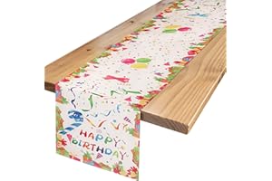 HANRUNSI Tischläufer Geburtstag Birthday Alles Gute zum Tischläufer Ballon Geschenkbox Feiern Tischläufer Frühling Sommer Buntes Band Tischläufer Feiertag Essen Geburtstag Tischdecke Dekoration 40x140cm