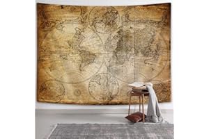 NYMB Tapisserie murale ancienne carte du monde, carte nautique vintage, art mural, style nostalgique, atlas historique, design vintage, large suspension murale pour chambre à coucher, salon, dortoir,
