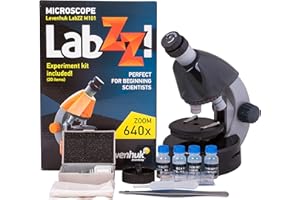 Levenhuk LabZZ M101 Moonstone 40x-640x Mikroskop Dziecięcy, dla Początkujących, z Edukacyjnym Zestawem Naukowym i Kolorowym Opakowaniem, Kolor Szary