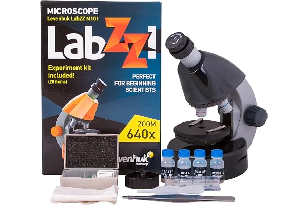 Levenhuk LabZZ M101 Moonstone 40x-640x Educational Kids Microscope for Science Beginners with STEM Kit, Guide on Home Lab Experiments, Prepared Samples, Useful Tools, and Gift Box, in 5 Colours (DE)