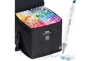 ‎OHUHU Ohuhu Marker Stifte, Stifte Set 120 Permanent Marker Pen Meißel & Feine Verdoppelt Spitzt Kunst Sketch Twin Marker Stifte mit Tragetasche für Malerei Coloring Unterstreichunge, Oahu Serie