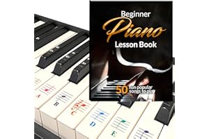 QMG Beginner Piano Lesson Book, 50 Amazing & Popular Songs, Color Piano and Keyboard Stickers for 88/76/61/54/49/37 Key Keyboards, Transparent and Removable