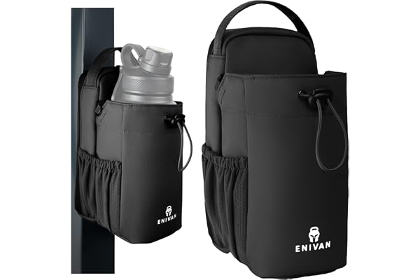 ENIVAN Magnetisk sportväska med 1,5 l flaskhållare, mobiltelefonficka, justerbar rem, nyckelkarbinhake – unisex midjeväska för gym, fitness och träning –