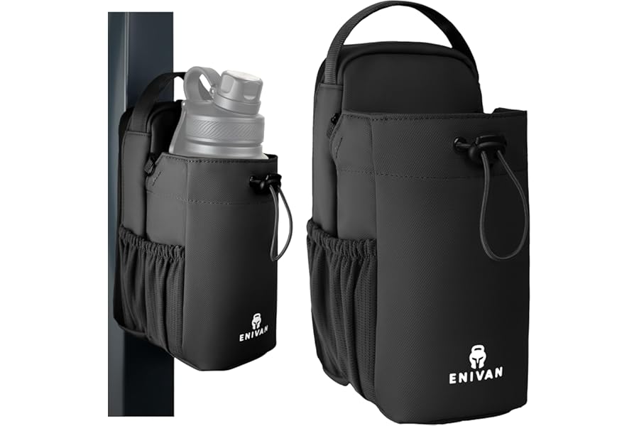 ENIVAN - Magnetic Gym Bag with Water Bottle Holder, Holds 1.5L Water Bottles, Phone Holder, Shoulder Strap for Men and Women, Key Carabiner, Gym and Fitness Waist Bag, Black