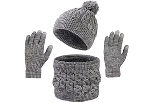 InfiniZer Kids Hat Scarf and Gloves Set for Boys & Girls, Soft Knitted Winter Beanie Hat, Neck Warmer and Touchscreen Gloves, 3-in-1 Thermal Set for Children Age 4-12