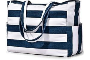 oscaurt Beach Tote Bag for Women Waterproof Foldable Handbag Shopping Bag with Zipper and Pockets Gifts for Women Travel Beach Essential