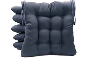 MEISHIDA Pack de 6 Cojines para Sillas de Exterior e Interior Reversibles 40 x 40 x 7 cm, con Correas de Sujeción (Azul Marino)